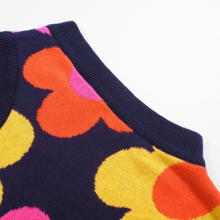 Women’s Retro Floral Knit Set with Vibrant Orange, Pink, and Yellow Flowers