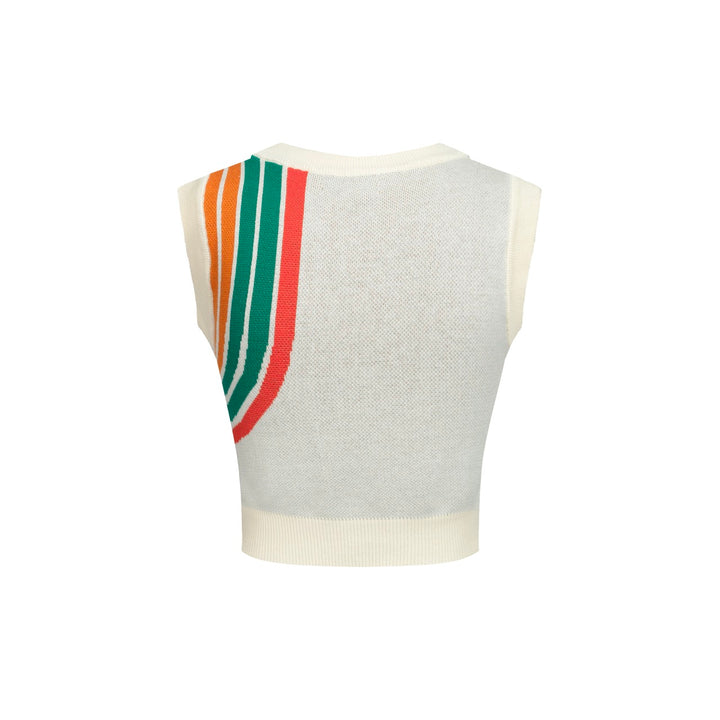 Women’s Retro Rainbow Print Knit Set with Crop Top and Pencil Skirt