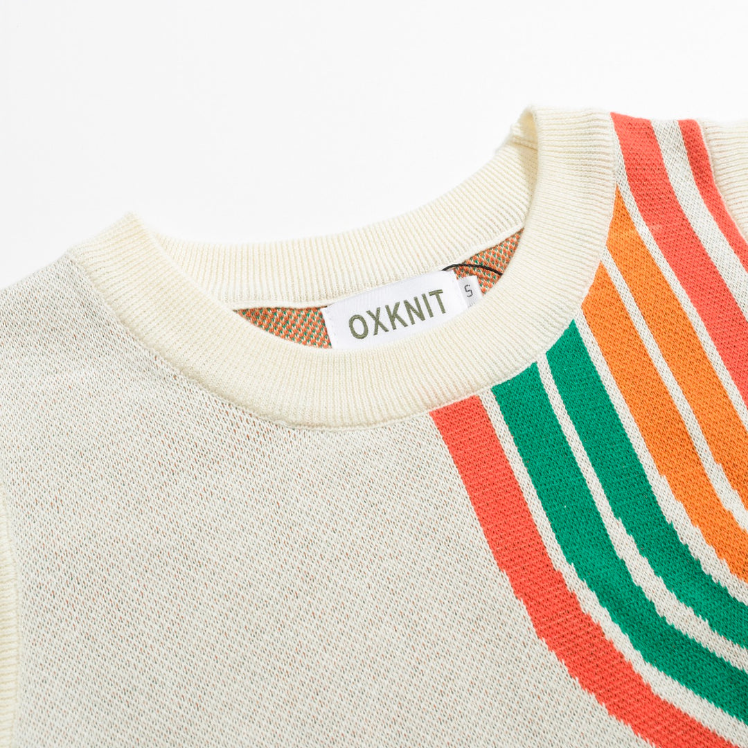 Women’s Retro Rainbow Print Knit Set with Crop Top and Pencil Skirt