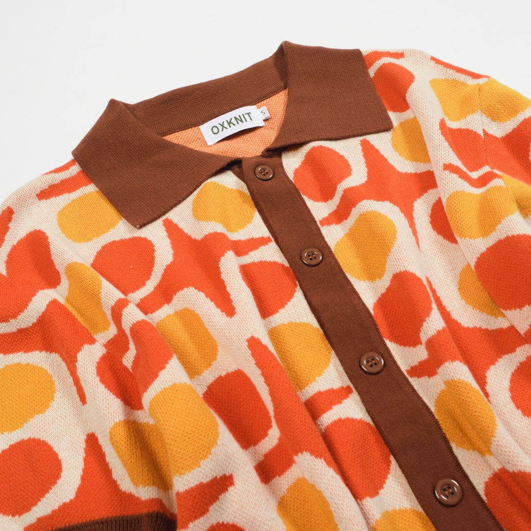 Men's brown 60s jacquard vintage knit cardigan