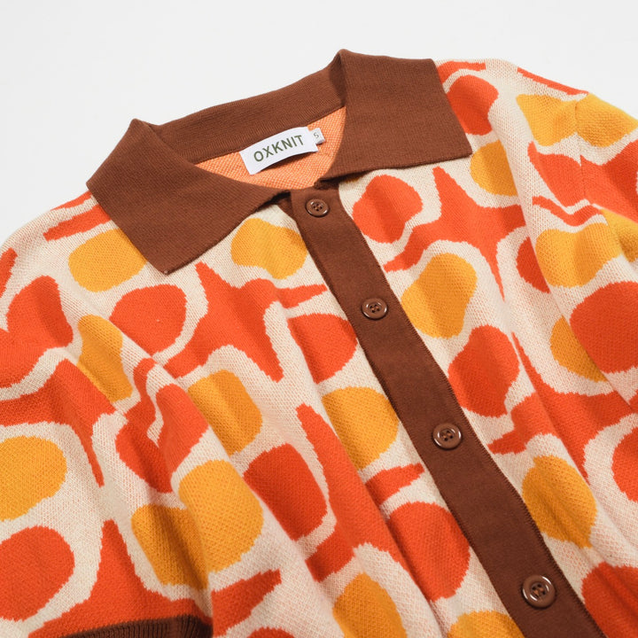 Men's brown 60s jacquard vintage knit cardigan
