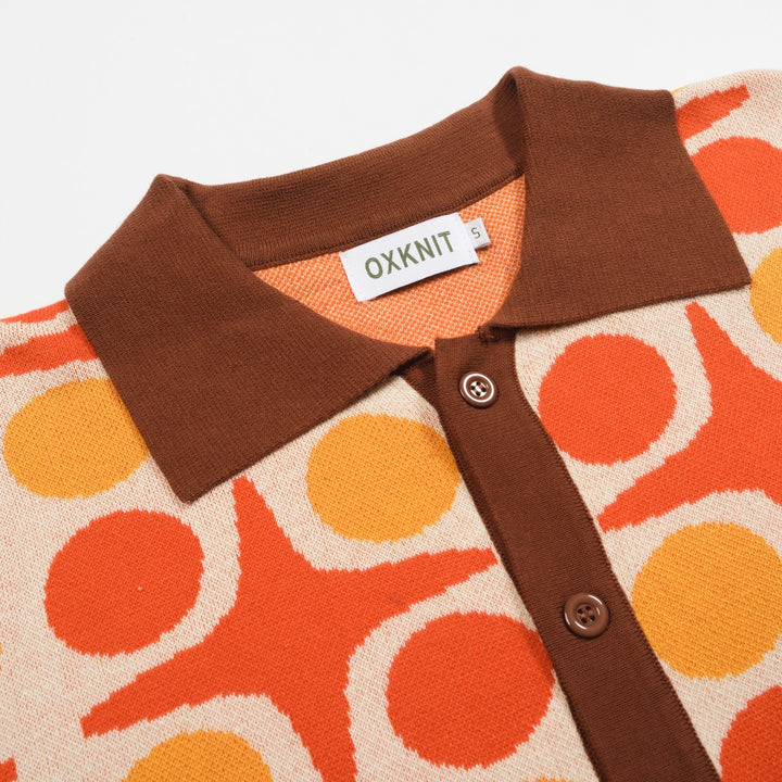 Men's brown 60s jacquard vintage knit cardigan