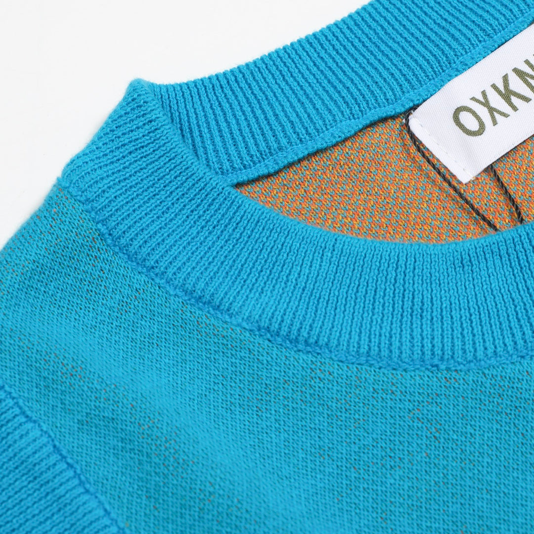Women’s Blue and Orange Graphic Knit Set with Bold Abstract Design