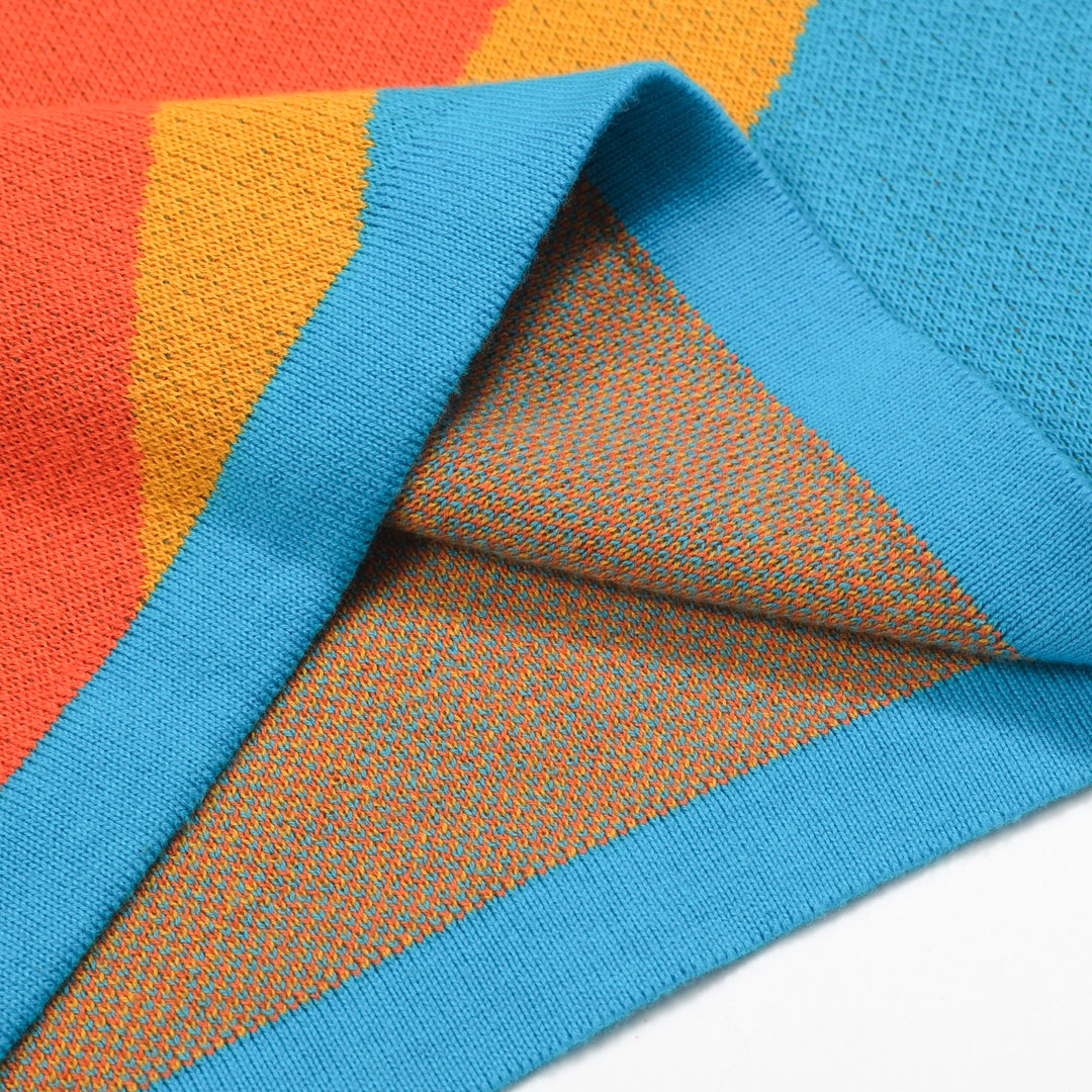 Women’s Blue and Orange Graphic Knit Set with Bold Abstract Design
