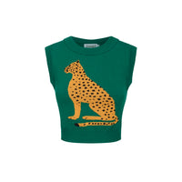 Women’s Green Leopard Print Knit Set with Cheetah Graphic
