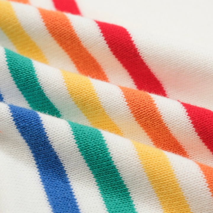 Dames retro witte regenboogstreep gebreide set met zonafbeelding