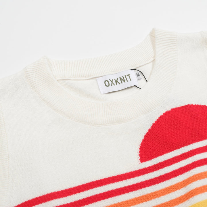 Dames retro witte regenboogstreep gebreide set met zonafbeelding