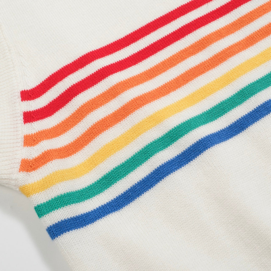 Dames retro witte regenboogstreep gebreide set met zonafbeelding