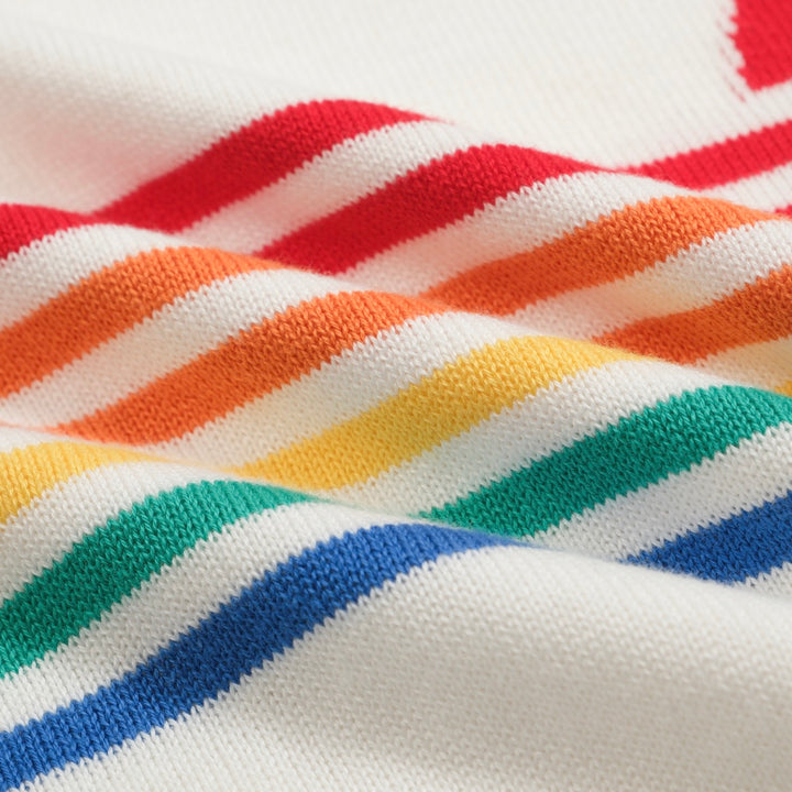 Dames retro witte regenboogstreep gebreide set met zonafbeelding