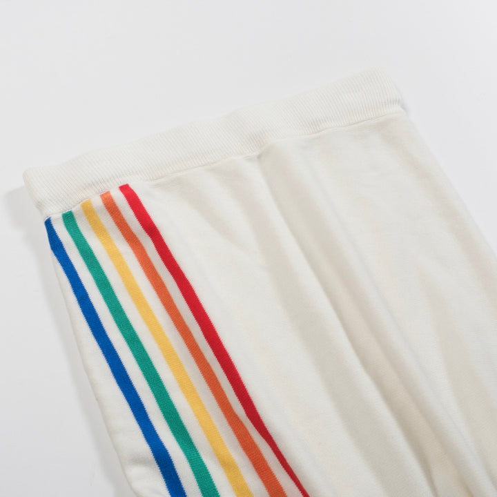 Dames retro witte regenboogstreep gebreide set met zonafbeelding