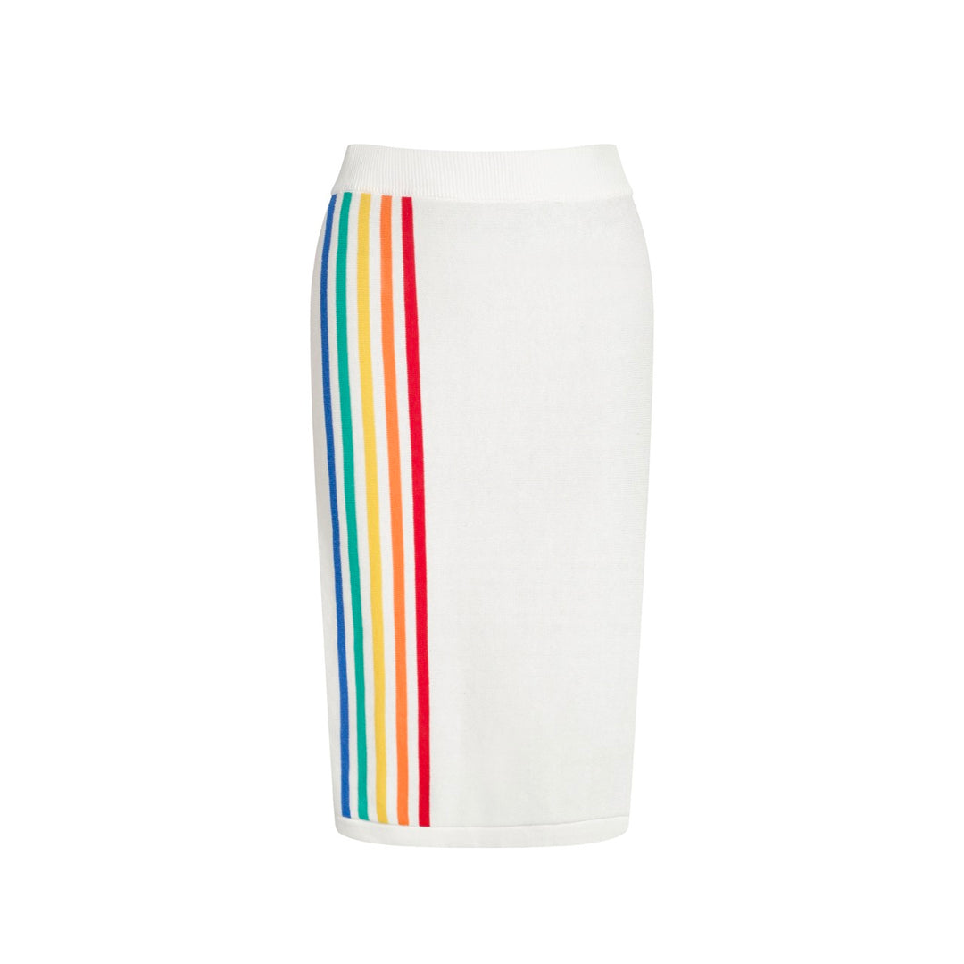 Dames retro witte regenboogstreep gebreide set met zonafbeelding