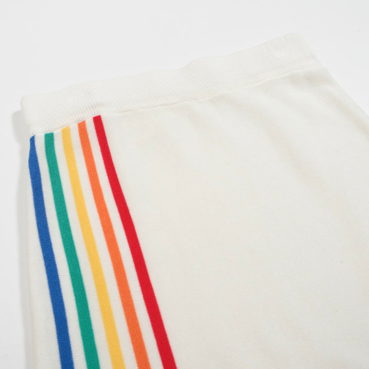 Dames retro witte regenboogstreep gebreide set met zonafbeelding