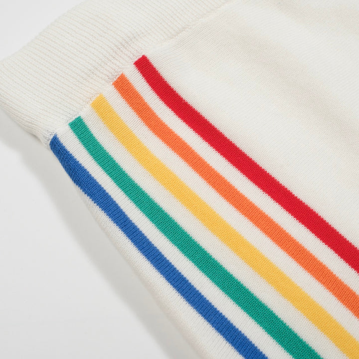 Dames retro witte regenboogstreep gebreide set met zonafbeelding