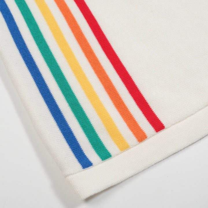 Dames retro witte regenboogstreep gebreide set met zonafbeelding