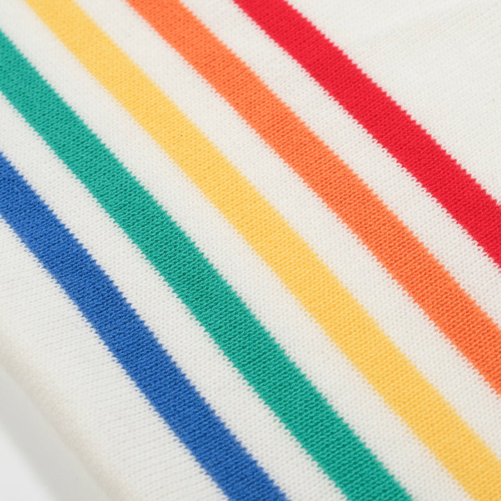 Dames retro witte regenboogstreep gebreide set met zonafbeelding