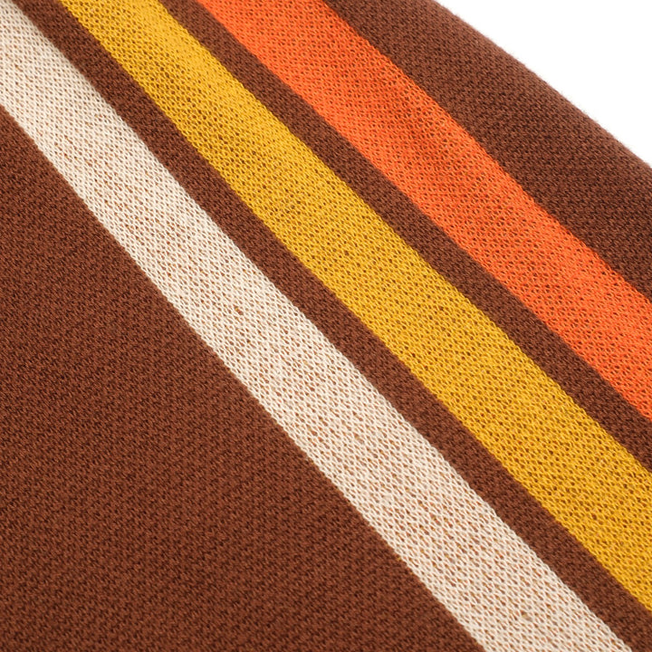 Women’s Brown Retro Stripe Knit Set with Bold Vertical Stripes in Orange and Yellow
