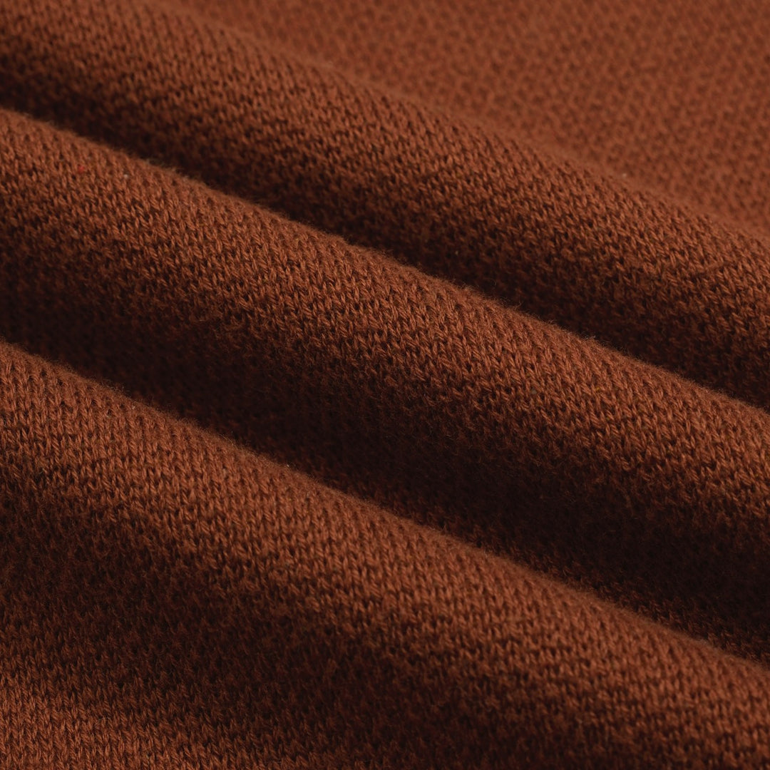 Women’s Brown Retro Stripe Knit Set with Bold Vertical Stripes in Orange and Yellow