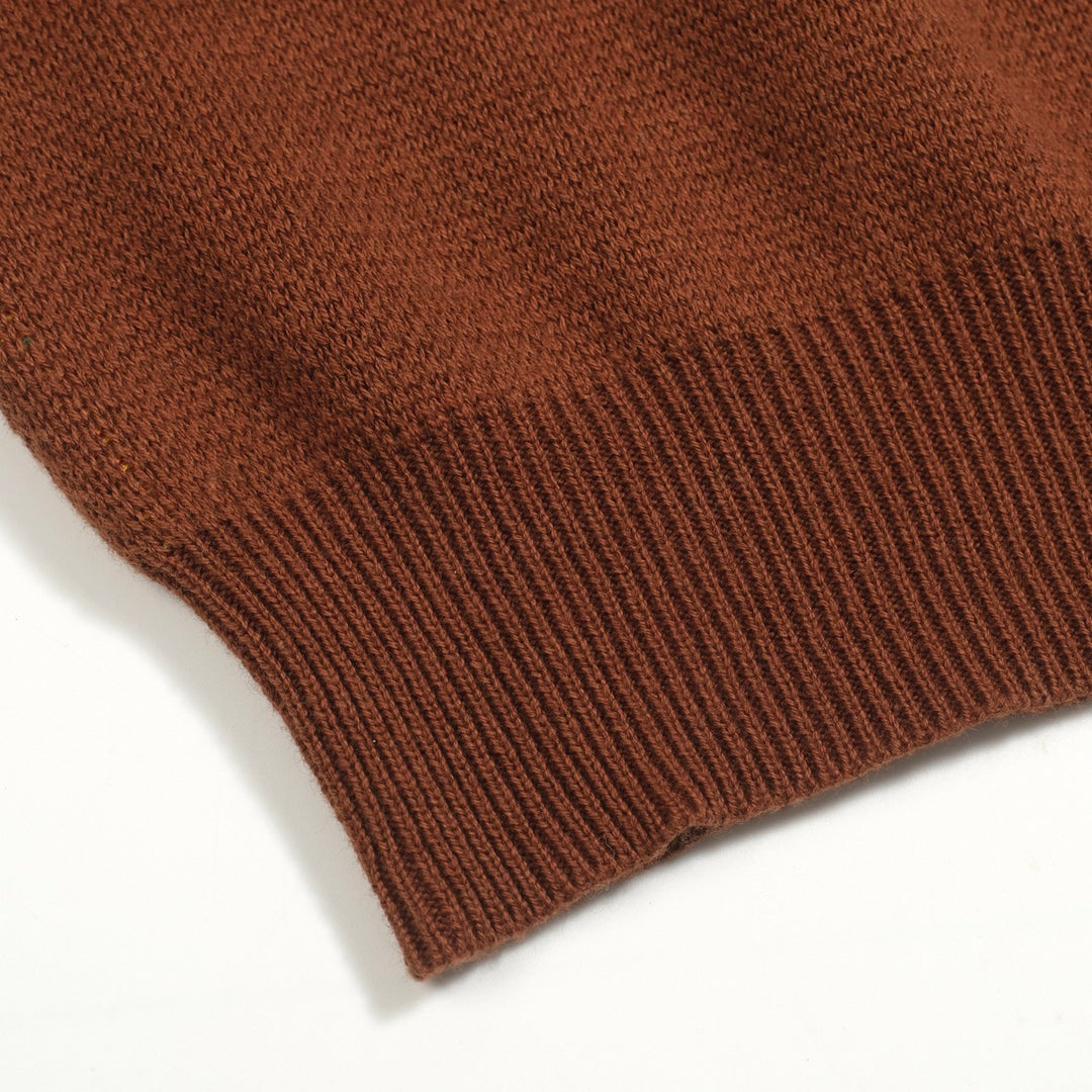 Women’s Brown Retro Stripe Knit Set with Bold Vertical Stripes in Orange and Yellow