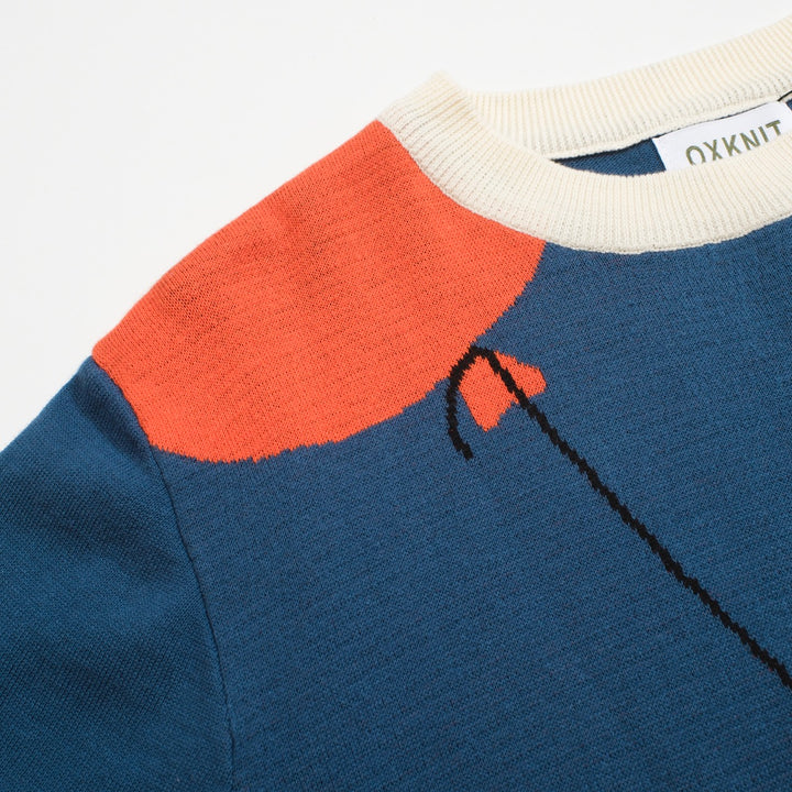 Men's blue cat knit T-shirt- Designed by Lim Heng Swee
