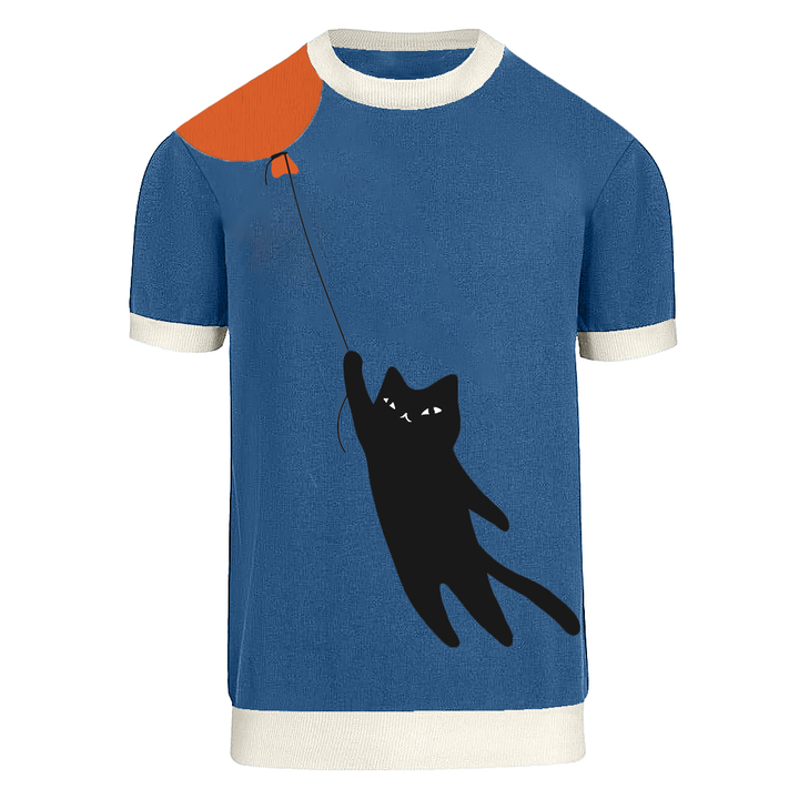 Men's blue cat knit T-shirt- Designed by Lim Heng Swee