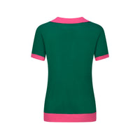 Women's green and pink knitted cardigan shorts suit