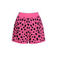 Women's green and pink knitted cardigan shorts suit