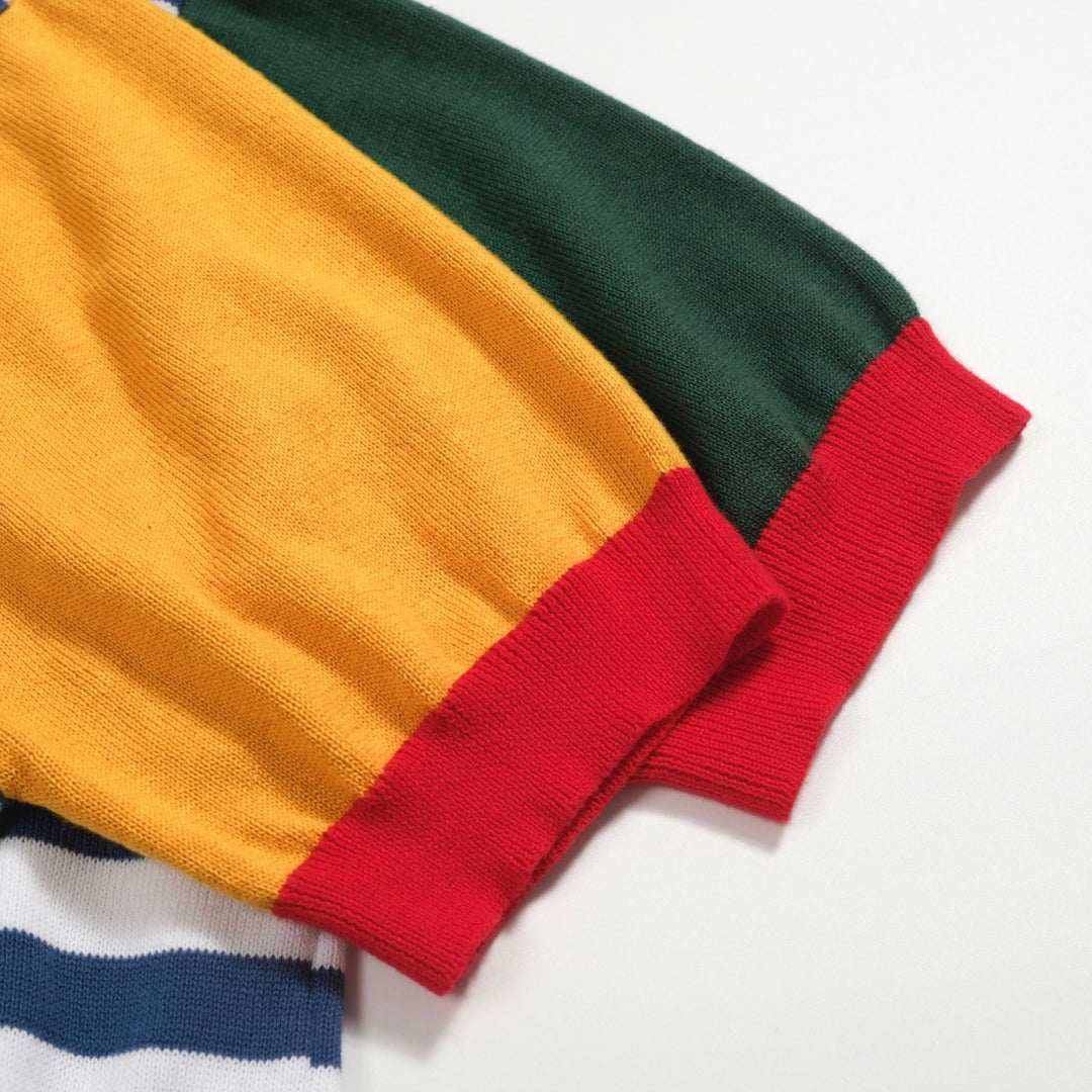 Men's multi-colored striped pocket knitted polo