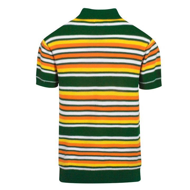 Men's green vintage striped knitted V-neck knitted polo