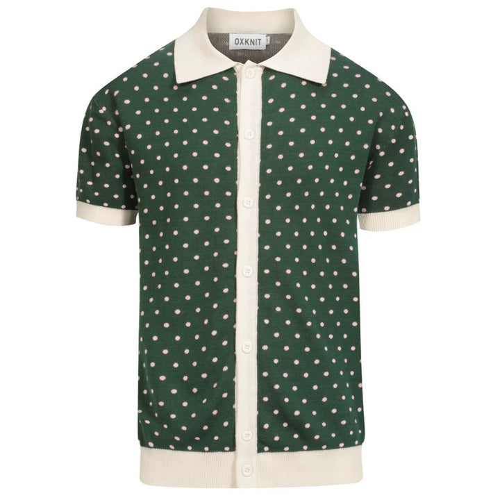 Men's green polka dot vintage knit cardigan