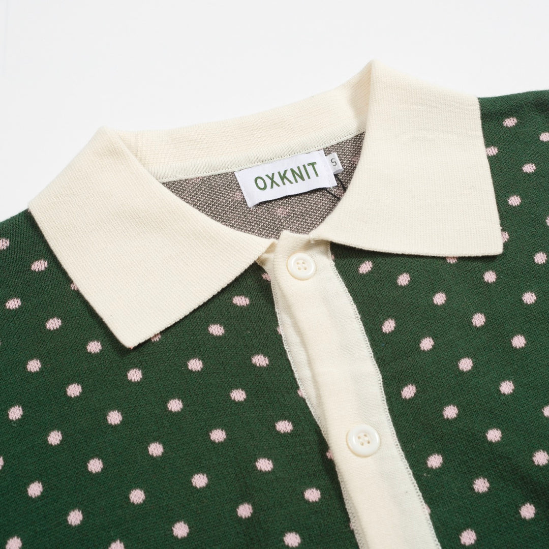 Men's green polka dot vintage knit cardigan