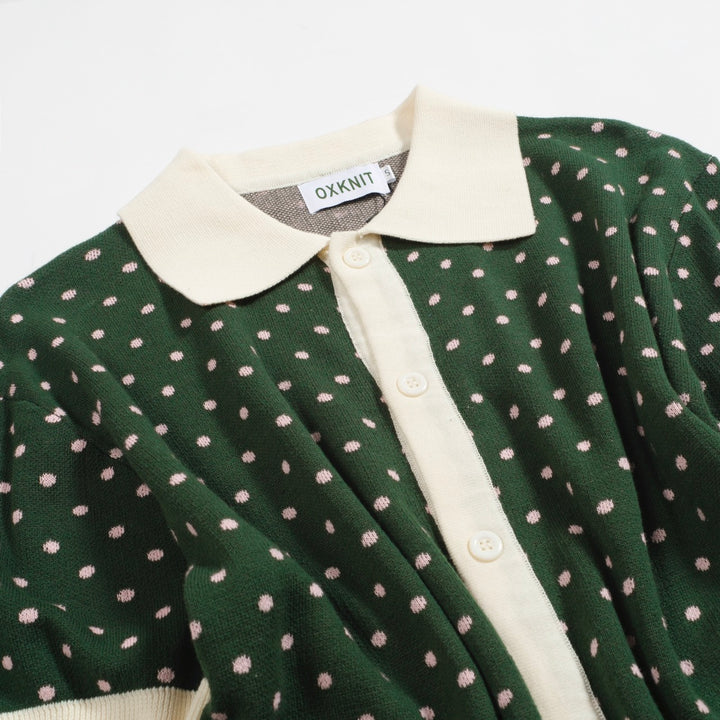 Men's green polka dot vintage knit cardigan