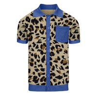 Men's black leopard print vintage knit cardigan