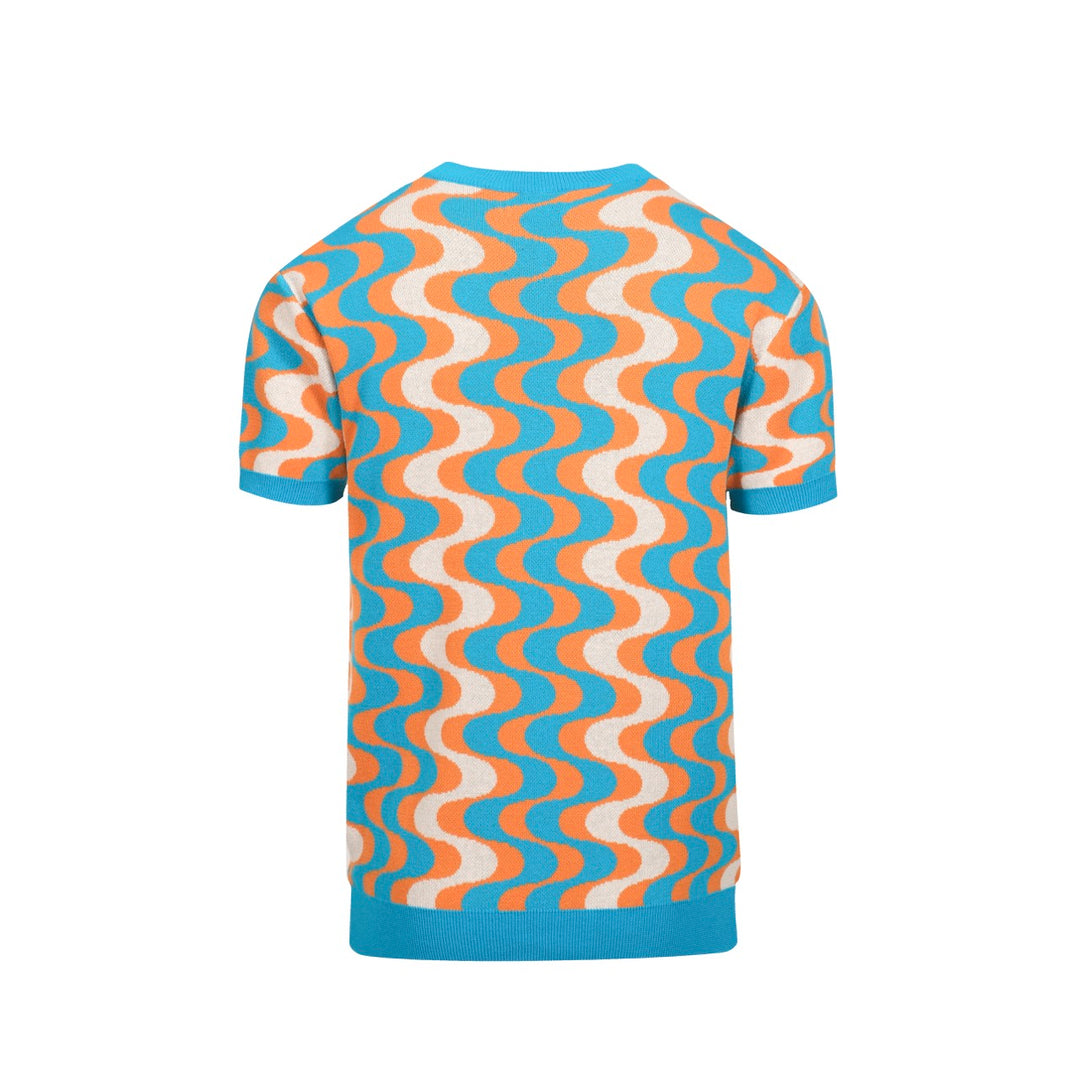 Men's blue vintage graphic jacquard knit T-shirt