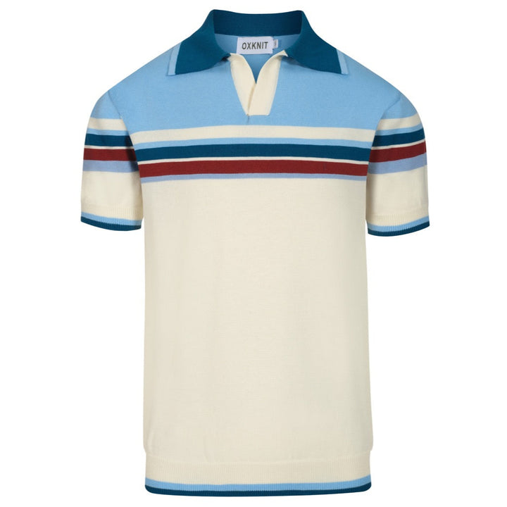 Polo rétro à col en V à rayures bleu masculin