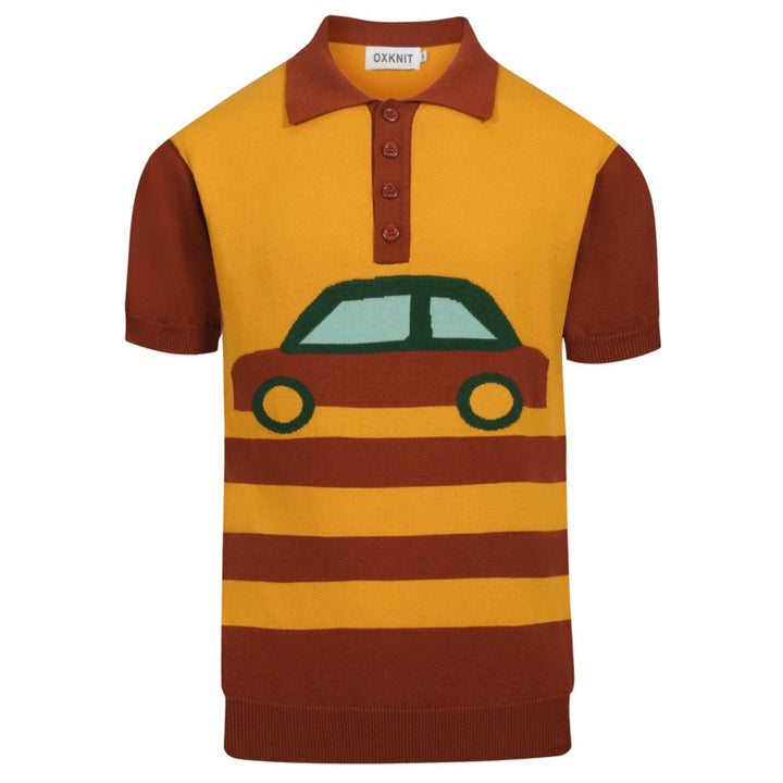 Men's vintage red auto jacquard knit polo shirt