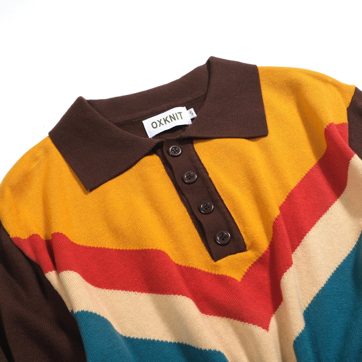 Men's vintage vintage jacquard knitted polo shirt
