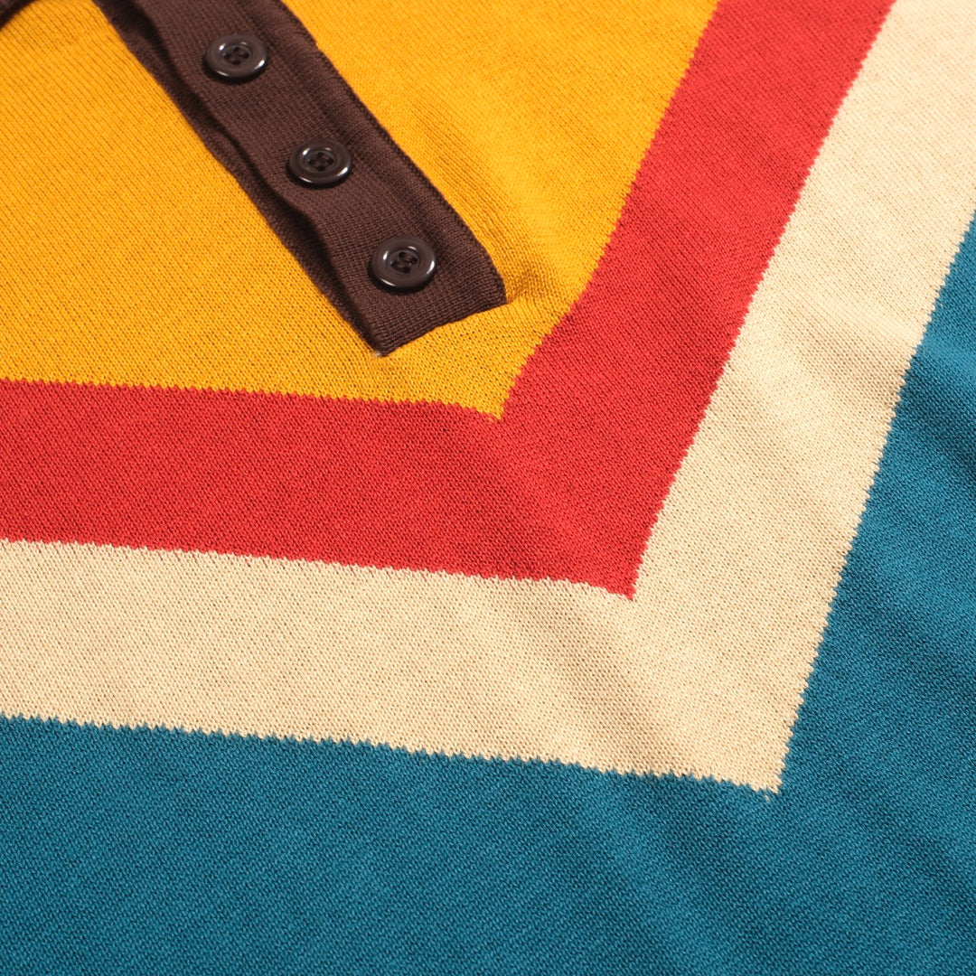Men's vintage vintage jacquard knitted polo shirt