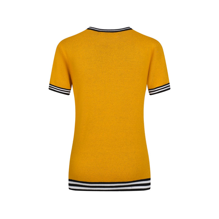 Women's yellow cat floral vintage jacquard knit T-shirt