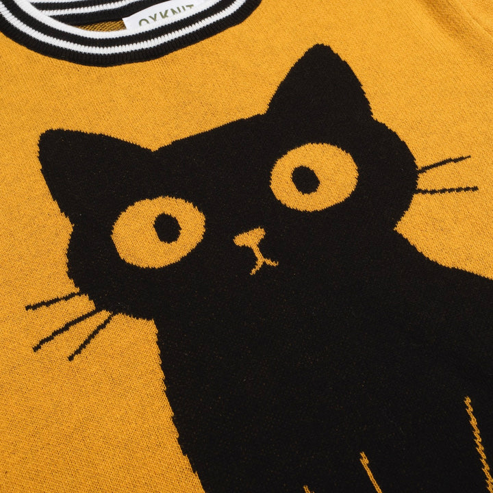 Women's yellow cat floral vintage jacquard knit T-shirt