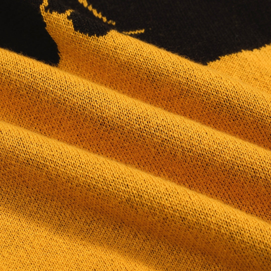 Women's yellow cat floral vintage jacquard knit T-shirt