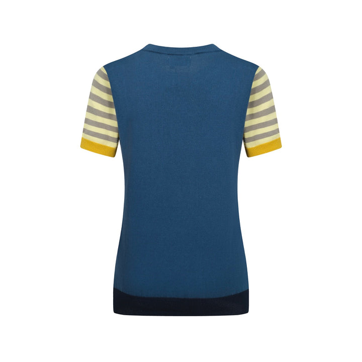 Women's blue vintage jacquard knit T-shirt