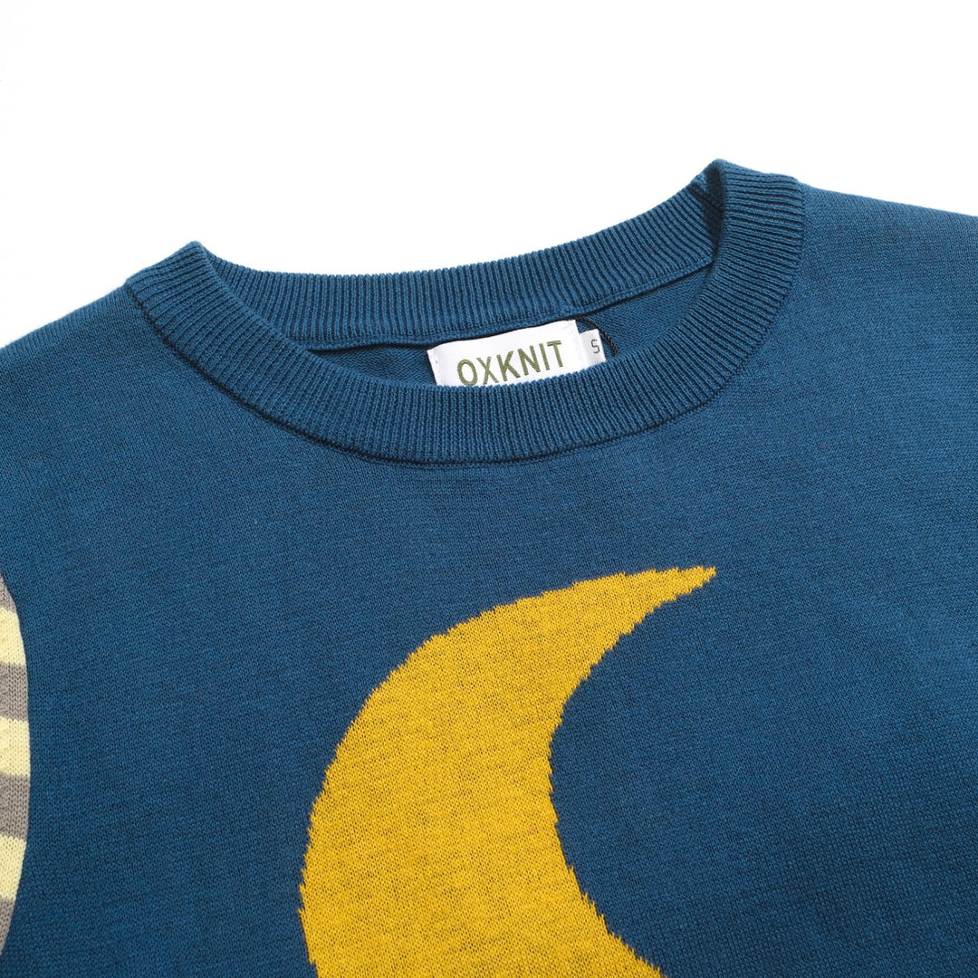 Women's blue vintage jacquard knit T-shirt