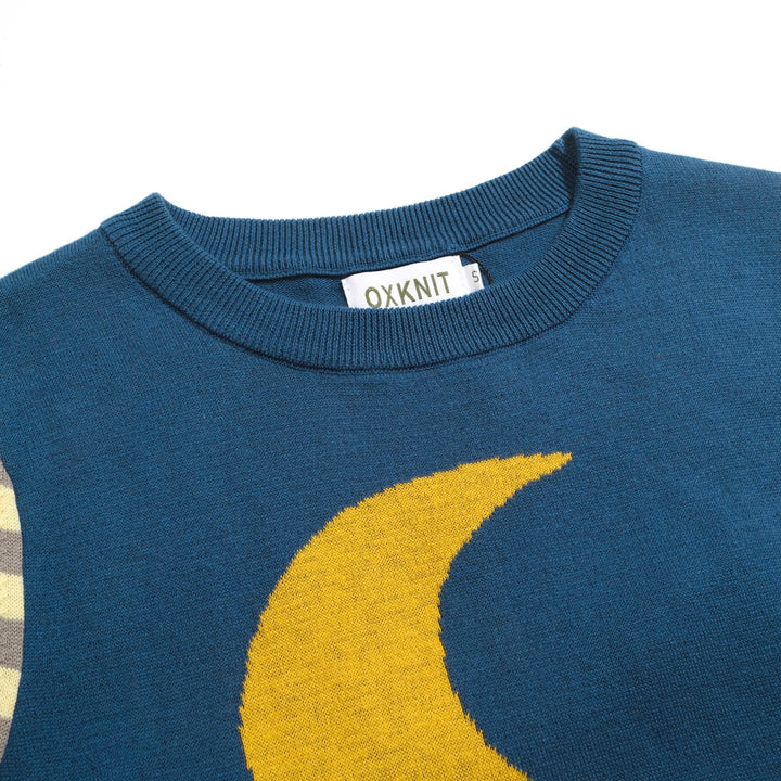 Women's blue vintage jacquard knit T-shirt