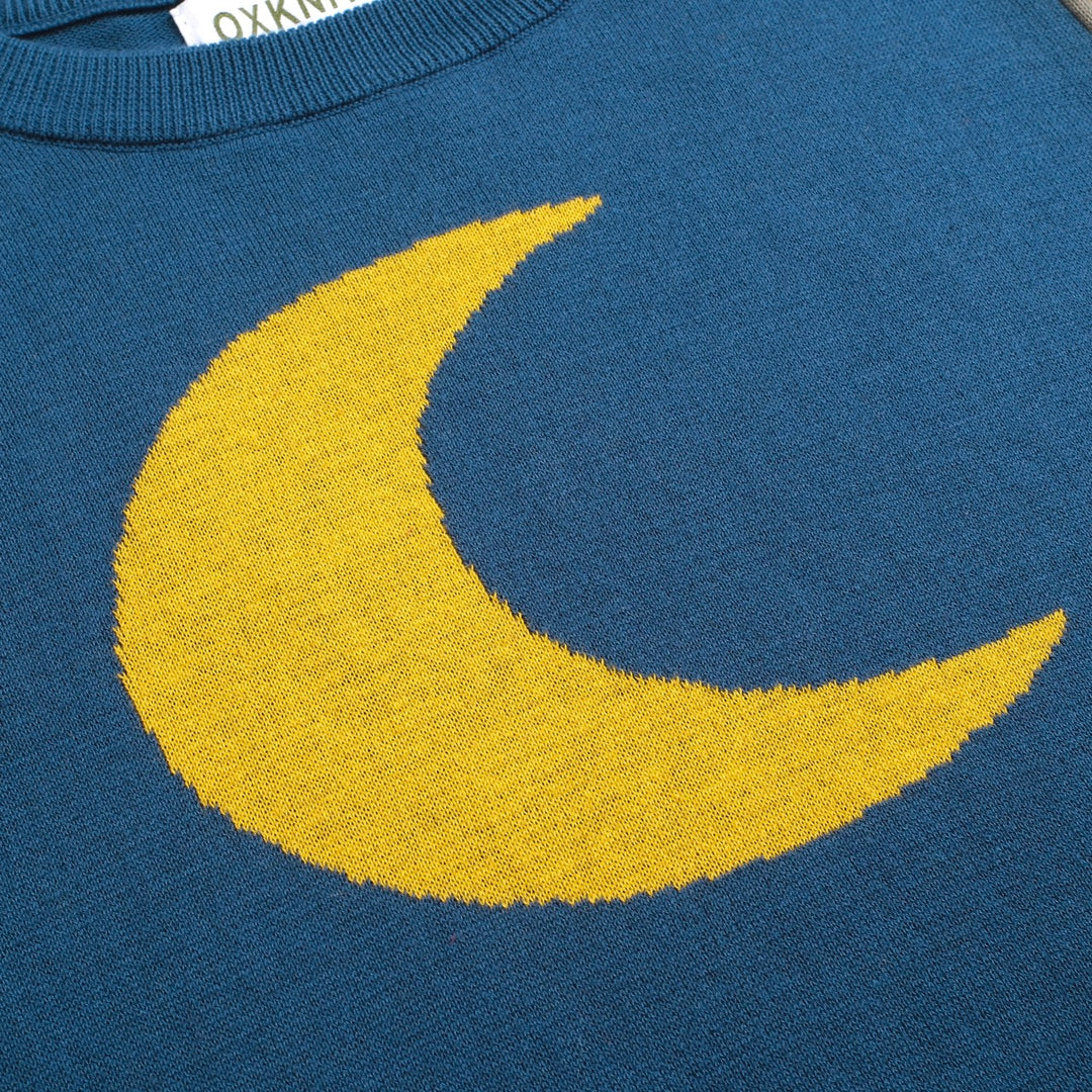 Women's blue vintage jacquard knit T-shirt