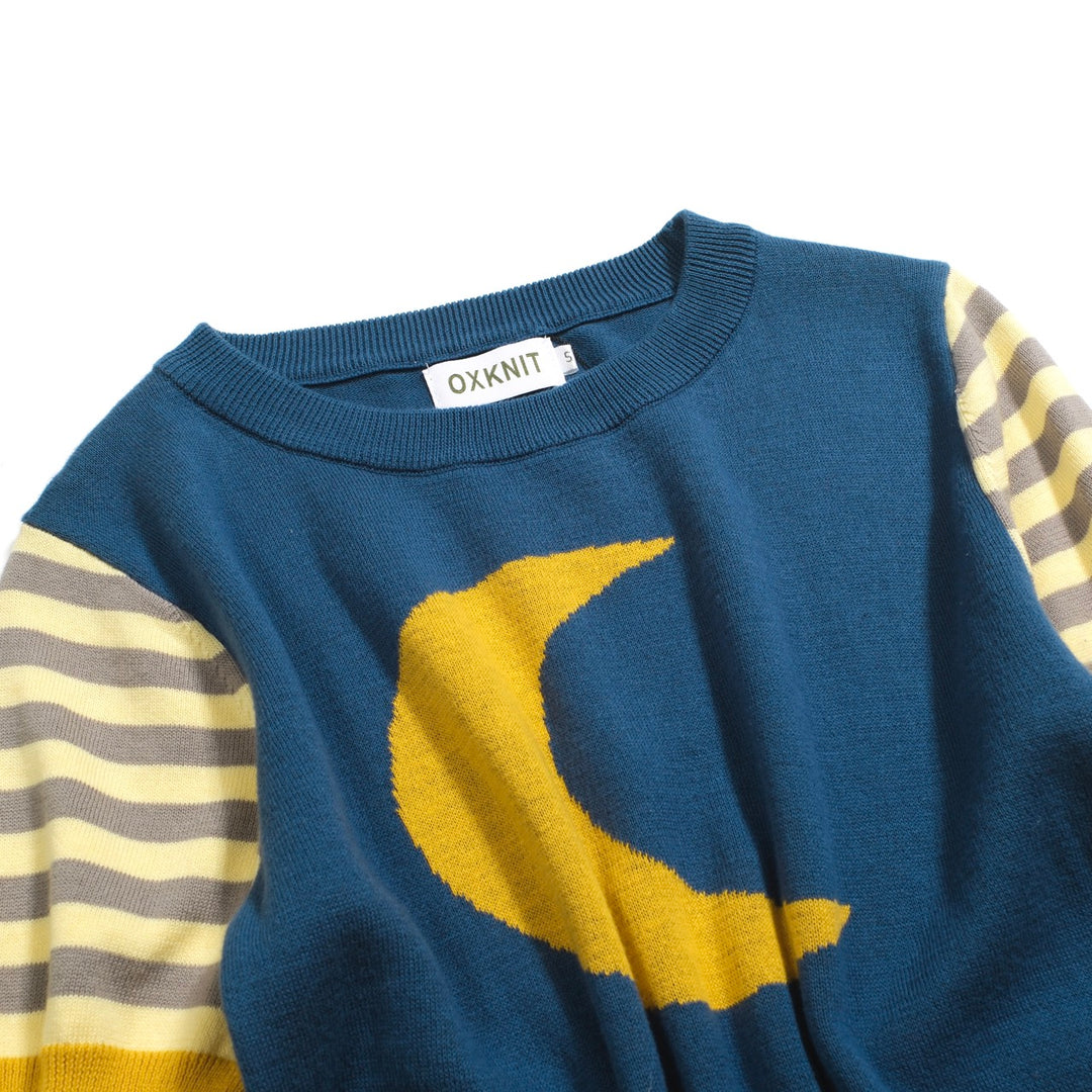 Women's blue vintage jacquard knit T-shirt