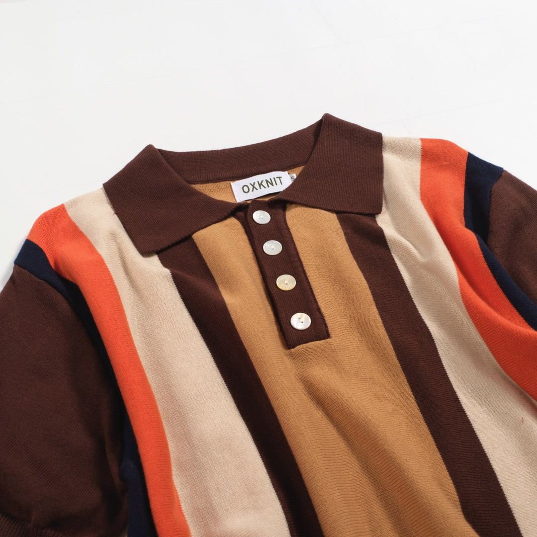 Men's brown vintage 60's knitted polo shirt