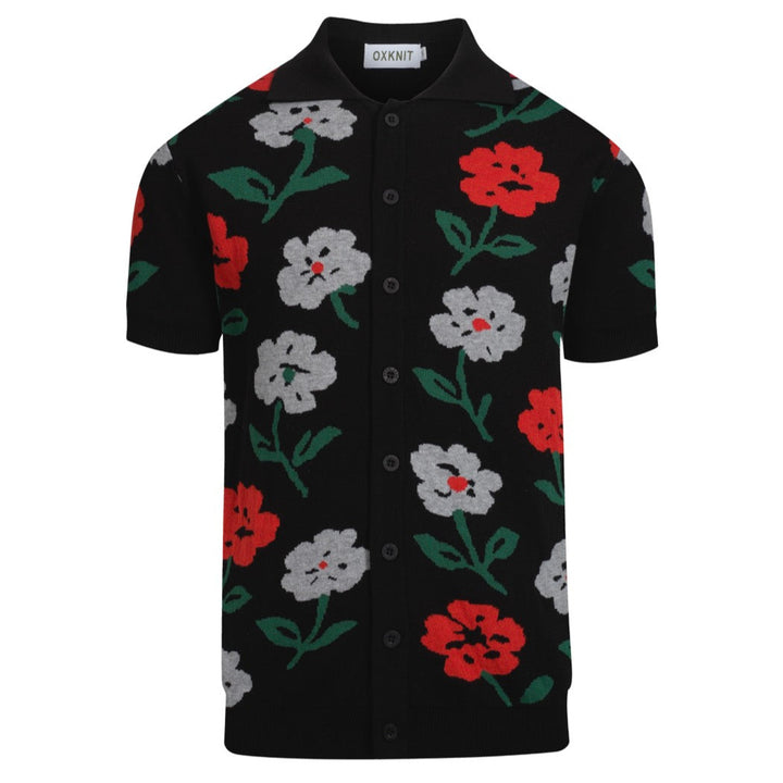 Men's black vintage floral jacquard cardigan