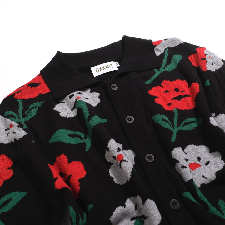 Men's black vintage floral jacquard cardigan
