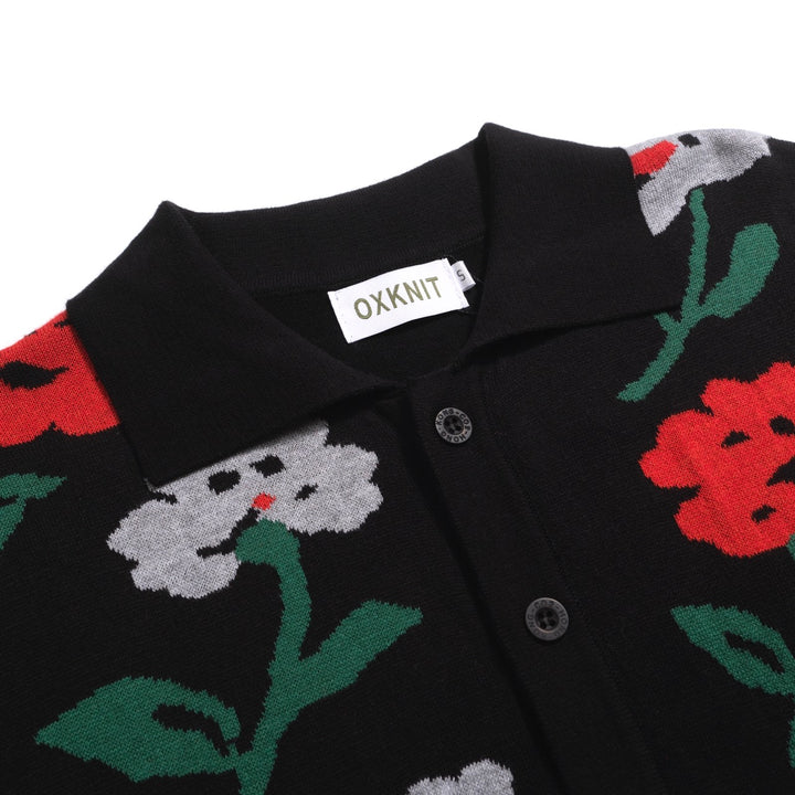 Men's black vintage floral jacquard cardigan