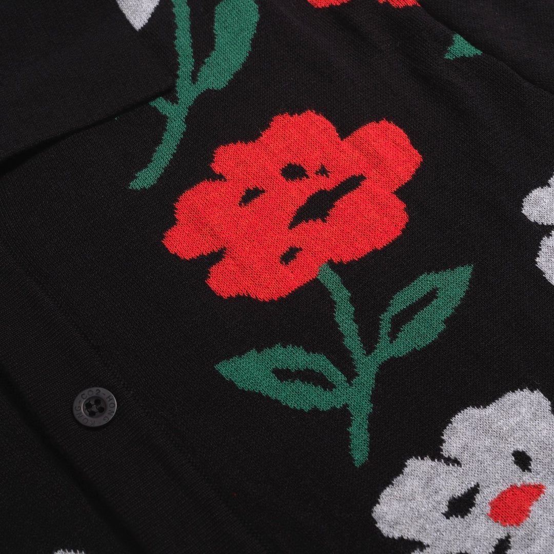 Men's black vintage floral jacquard cardigan